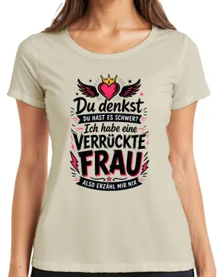 Immagine prodotto di Maglietta da donna con scritta "Ho un marito pazzo", stile divertente e sarcastico, taglia XL