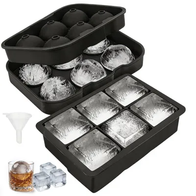 Silikon-Eiswürfelform, 2er-Set, 6 große Würfel + 6 Kugeln, BPA-frei