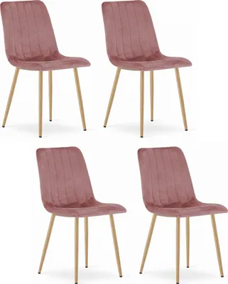 Obrázok produktu pre ORSARA ružová zamatová čalúnená stolička s kovovými nohami, rozmery 43x90x51 cm, do obývačky, jedálne, 4 kusy, nosnosť 110 kg