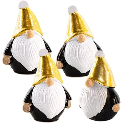 Produktbild von 4 Wichtel Figuren - 4 cm schwarz weiß gold - Nikolaus Santa