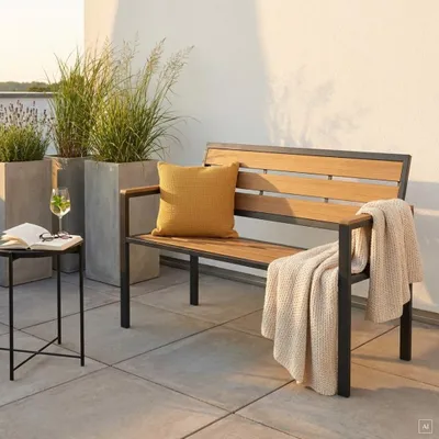 Produktbild von abc HOME Gartenbank 108 cm – Rostfreies Aluminium & WPC – Wetterfeste Parkbank Braun/Anthrazit – Pflegeleichte Sitzbank für Garten & Bal