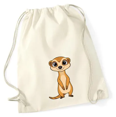 Produktbild von Huuraa Turnbeutel Erdmännchen Comic 12 Liter Natural Baumwolle Rucksack Geschenkidee