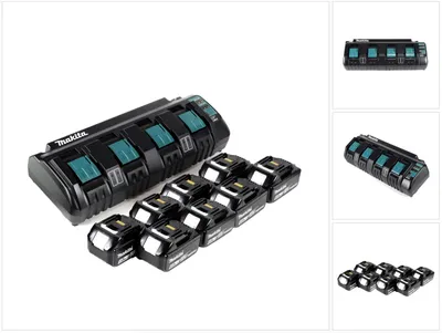 Immagine prodotto di Kit alimentatore Makita 18 V con caricabatterie quadruplo DC 18 SF + 8 batterie BL1860B da 6,0 Ah