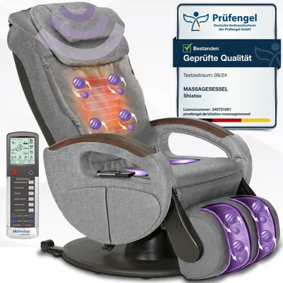 Produktbild von ELONEO Shiatsu Massagesessel mit Wärmefunktion, Fernsehsessel rollbar, Drehbar, Relaxsessel elektrisch verstellbar, Shiatsu-Massage (Stoff Grau)