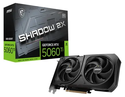 Produktbild von MSI GEFORCE RTX 5060 TI 8G SHADOW 2X OC PLUS, GeForce RTX 5060 Ti, 8 GB, GDDR7, 128 Bit, 7680 x 4320 Pixel, PCI Express x16 5.0