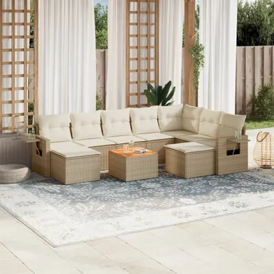 Produktbild von Design 10-tlg. Garten-Sofagarnitur mit Kissen Beige Poly Rattan, Gartensofas 2024 Neu