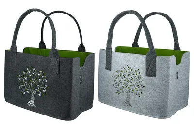 Image de Gilde Tasche, rechteckig, "Baum", Filz, hellgrau, dunkelgrau, L. 25 cm, B. 40 cm, H. 26 cm 44093 4063387440933 2 Stück (2-fach sortiert)