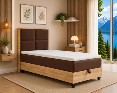 Produktbild von Trinity K-2 Boxspringbett 100x200 mit Bettkasten und Bonellfederkernmatratze | Einzelbett mit Topper und Kopfteil | Mit Liefer- und Aufbauservice