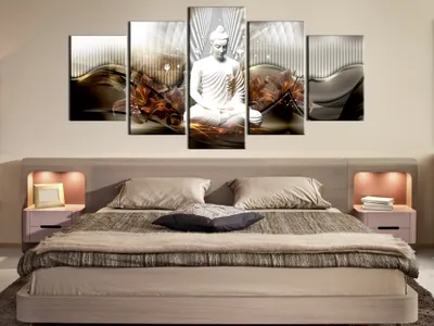 Produktbild von Akustikbild Buddha Abstrakt 200x100 cm Bilder Akustikschaum Hochleistungsschallabsorber Schallschutz Leinwand 5 tlg Wandbild Raumakustik Schalldämmung h-C-0043-b-n