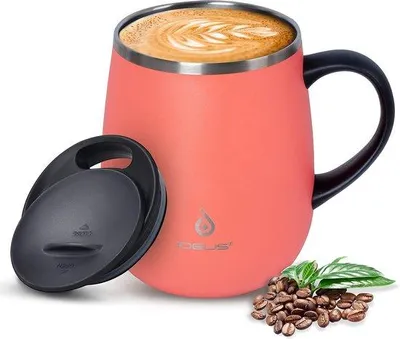 Productafbeelding van Famanu koffiemok, 470 ml - dubbelwandig, vacuümgeïsoleerd, roestvrij staal met antisliphandvat