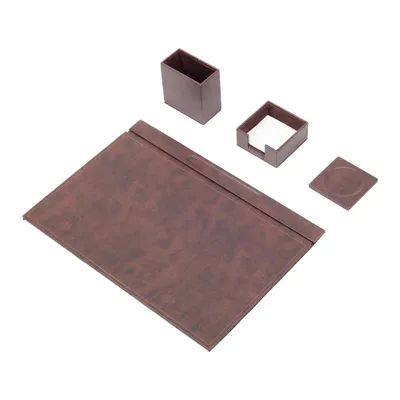 Produktbild von Leder Schreibtisch-Set – 4 Zubehörteile –Braun- 4-teiliges Set