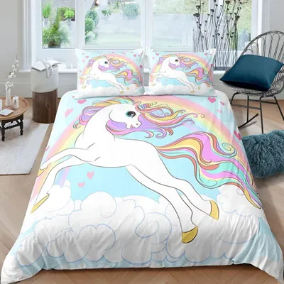 Productafbeelding van Kinderbeddengoed, eenhoorn, 135x200 cm, 2-delig, microvezel, regenboogmotief