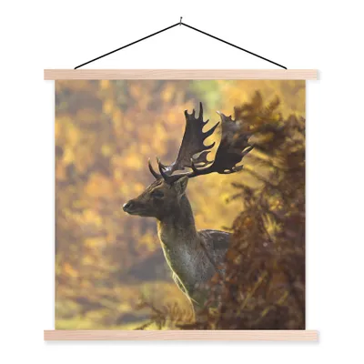 Produktbild von MuchoWow® Textilposter Hirsche - Geweihe - Herbst 40x40 cm mit holzfarbenen Rahmen - Posterleiste