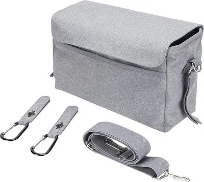 Produktbild von Famanu Kinderwagen Organizer XL - Grau - mit Smartphone Tasche - Kinderwagen Clips