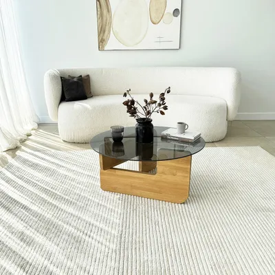 Immagine prodotto di Skye Decor, Mia - Oak, Fume, tavolino, rovere, vetro temperato al 100%, 75 x 75 x 35 cm