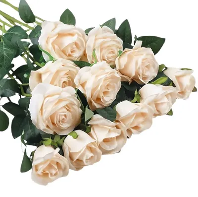 Image de Roses artificielles, 12 bouquets - tiges de 51 cm - fleurs artificielles - néproses pour la décoration - mariage/jardin - fleurs en soie