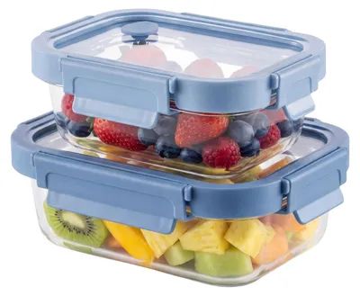 Zdjęcie produktu dla Amig - Zestaw 2 hermetycznych szklanych pojemników - 370 ml, 640 ml - Przezroczyste szkło - Komplet