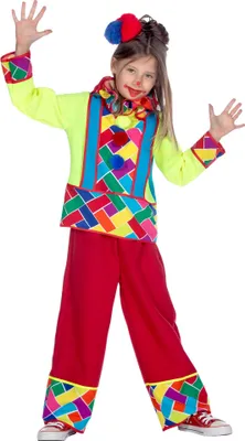 Produktbild von Knallbunter Clown Kostüm für Kinder Kindergröße: 140