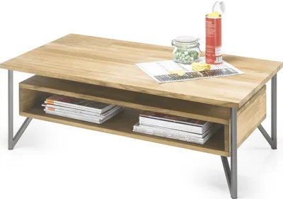 A wooden coffee table with a shelf and a drawer, displayed on a white background.