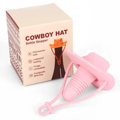 Productafbeelding van Wijnflesstopper in de vorm van een cowboyhoed - siliconen - Decoratieve afsluiting voor wijnflessen en champagneflessen - Roze