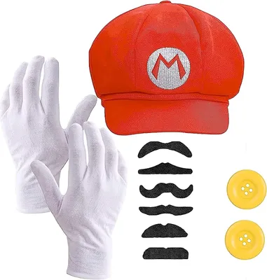 Obrázok produktu pre TK Gruppe Timo Klingler Costume Hero® 2 in 1 - Set Mario kostým s rukavicami, fúzmi, klobúkom, gombíkmi ako kostým na karneval a maškarný ples