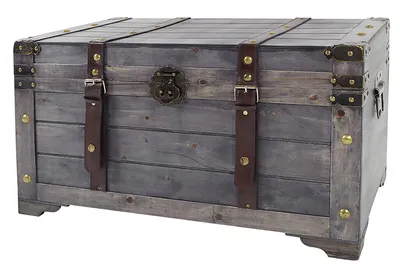 Produktbild von Lockardi Truhe KUBA aus Holz grau mit Metall- und Kunstlederapplikationen GR2 70x35x38 cm