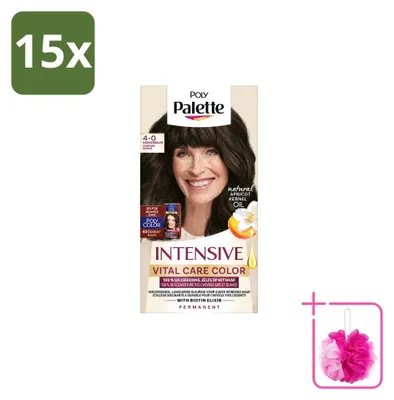 Imagen del producto de 15 tintes para el cabello Poly Palette Vital Care, color 4-0 (marrón oscuro), 115 ml cada uno. Paquete económico de 15 unidades