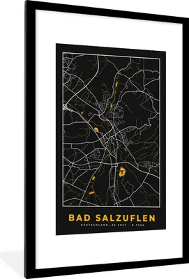 Produktbild von MuchoWow® Gerahmtes Poster Deutschland - Schwarz und Gold - Bad Salzuflen - Stadtplan - Karte 60x90 cm - Poster mit Schwarzem Bilderrahmen Wandposter Rahmen Foto Bilder - Dekoration - Wandposter Wohnzimmer - Hochwertig