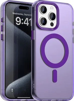Produktbild von Magnetisch Hülle für iPhone 15 Pro, Schlank Durchscheinend Matt Stoßfest Handyhülle Lila
