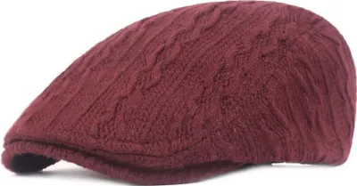 Zdjęcie produktu dla Stylowy męski beret z dzianiny w kolorze bordowym - Idealny na zimę KP25673