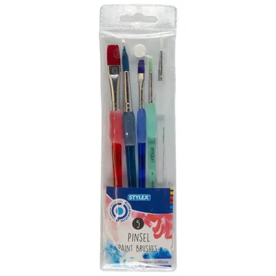 Produktbild von 5 Schulmalpinsel / Größe Rundpinsel je 1x: 2-6-8 + Größe Flachpinsel je 1x 8-12
