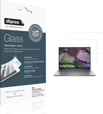 Produktbild von 2x Schutzfolie für HP Zbook X G1i 16 Zoll - Anti-Shock 9H Folie dipos Glass Kunststoffglas