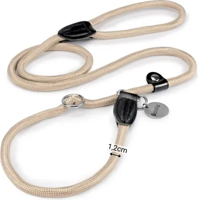 Immagine prodotto di guinzaglio per cani da riporto lionto, sicuro, elegante e vegano, con limitatore di tensione e tappo per un addestramento delicato del cane, 170 cm, beige