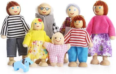 Produktbild von Famanu Holz Puppenfamilien-Set - 7 Figuren für Rollenspiele und kreative Spiele