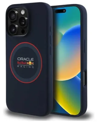 Produktbild von RED BULL Tasche für IPHONE 16 Pro kompatibel mit MagSafe RBHMP16L24SIILVR (Silikon rot Ring) navy
