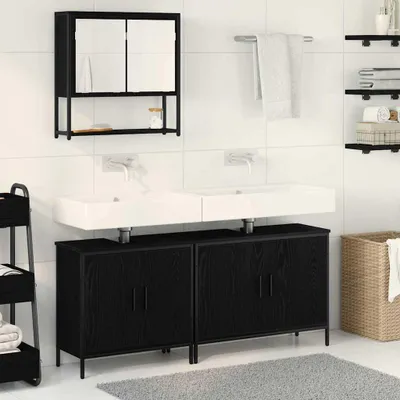Produktbild von Möbel 3-teiliges Badezimmermöbelset aus Schwarz-Eiche und Holzwerkstoff - Badezimmer 3334366