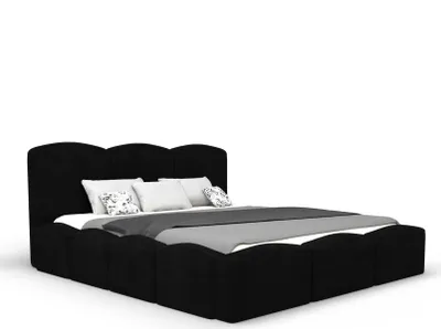 Obrázek produktu pro Čalouněná postel Bubble 160x200 cm s komodou, lamelovým roštem, čelem a matrací. Barva: černá