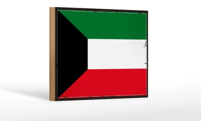 Produktbild von Holzschild Flagge Kuwaits 18x12 cm Retro Flag of Kuwait Dekoration