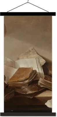 Produktbild von MuchoWow® Textilposter Stilleben mit Büchern - Gemälde von Jan Davidsz. de Heem 90x180 cm mit schwarzem Rahmen - Dekoration Wohnzimmer