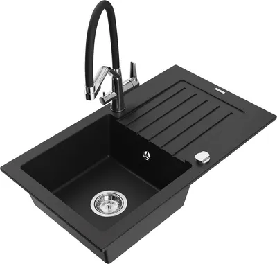 Produktbild von Mexen Pablo 1 Becken-Granitspüle mit Abtropffläche und Mischbatterie Duo, Schwarz - 6510-77-671701-07