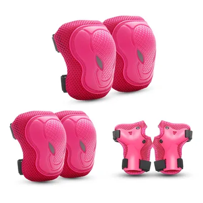 Produktbild von Kinder-Knieschoner – Schutzausrüstung für Kinder beim Rollschuhlaufen/Radfahren – Inklusive Ellbogen-, Knie- und Handgelenkschonern – Rosa