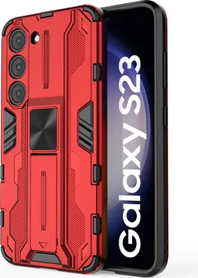 Immagine prodotto di Custodia per Samsung Galaxy S23 a doppio strato in PC e TPU antiurto con paracolpi e supporto rosso