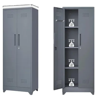 Productafbeelding van Opbergkast, verstelbare planken, modern design, 15,75 x 15,75 x 64,96 cm, grijs, 2 deuren