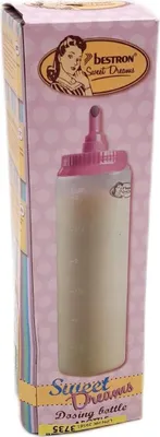 A product box for a dosing bottle, featuring a retro-style illustration and text.