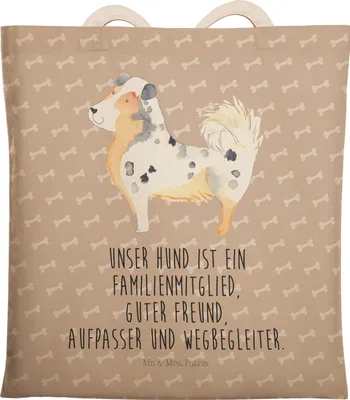 Produktbild von Mr. & Mrs. Panda Tote Bag Hund Australien Shepherd - Hundeglück - Geschenk, Tragetasche, Tasche, Stoffbeutel, Sprüche, Große Einkaufstasche, Familie, Beutel, Spruch