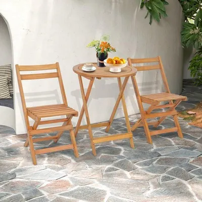 Produktbild von Bistro-Set – Klappbar – Aus massivem Akazienholz – 3-teilig, ideal für Balkon und Terrasse