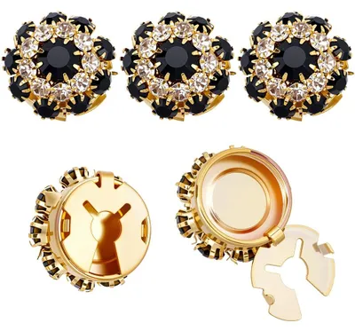 Produktbild von Strass-Knopf-Abdeckungen - 5 Stück abnehmbare Kristall-Druckknöpfe - Dekoration für Schals Capes Jeans und Hemden - Gold Schwarz