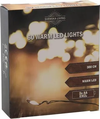 Zdjęcie produktu dla Łańcuch 60Led Ciepły 3M Czarny 3Xaa 5Cm