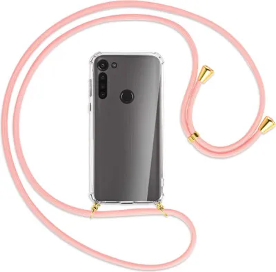 Produktbild von Handykette Backcover-Schutzhülle mit Band (Metall goldfarben) für Motorola Moto G8 - rosa