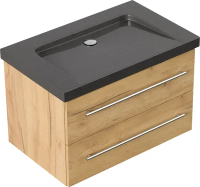Produktbild von Badmöbel Granit India Black Damo 75 cm ohne Hahnloch SoftClose eiche gold : Eiche Gold Varianten: Eiche Gold